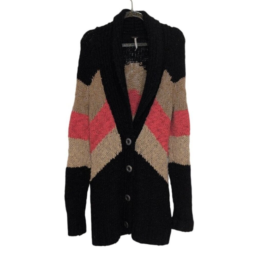 Free People Rocket High Boyfriend Cardigan Womens Size XS Black V Neck Sweater